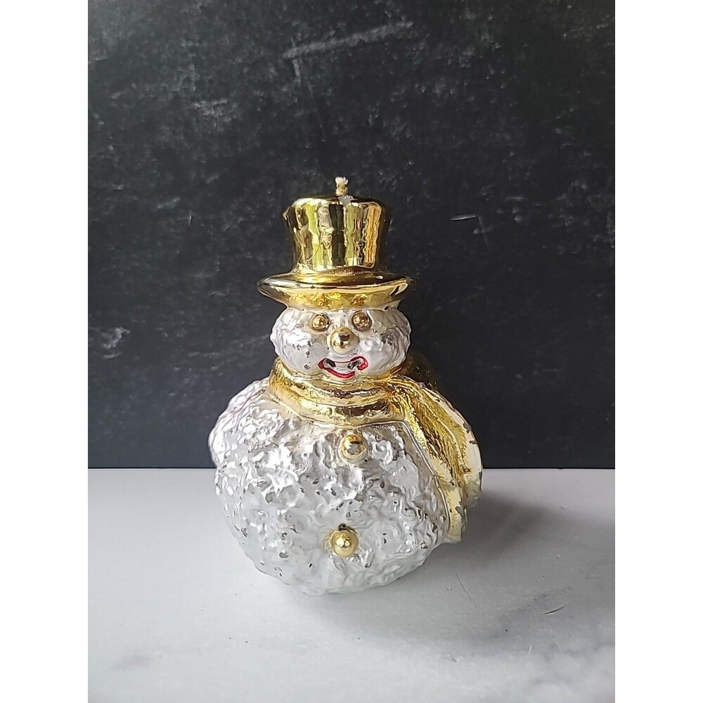 Snowman Shaped Candle Gold Hat And Scarf, READ Description